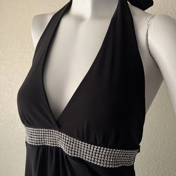 Wet Seal Vintage Y2K Black Rhinestone Halter whimsygoth Top S holiday party top - Picture 4 of 13